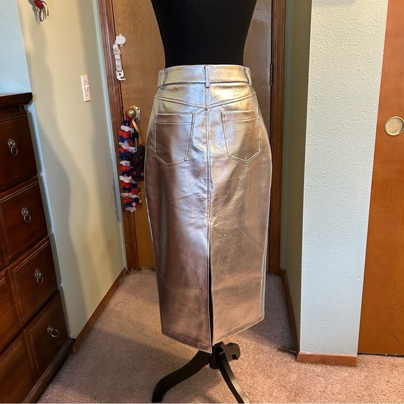 Avec Les Filles metallic silver midi skirt with slit in back size S polyurethane - Picture 3 of 10